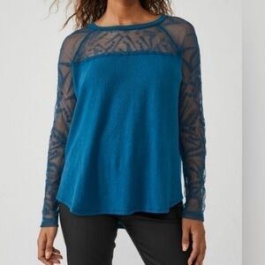 Free People Sidney Embroidered Mixed Media Top
